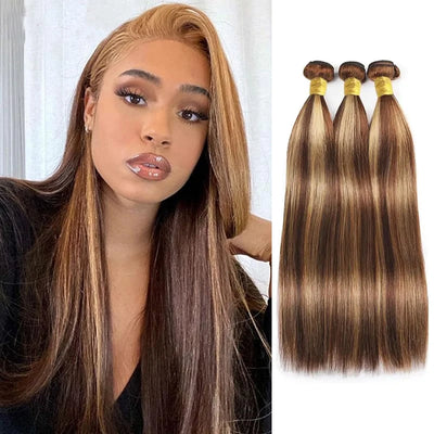 Honey Golden Human Hair Bundles P4/27 Brazilian Straight Hair Bundles 100% Untreated Virgin Straight Hair Bundles