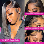 13X4 Lace Front Wig Pre Plucked Human Hair Wigs For Women Wigs Short Straight Bob Wigs Remy Brazilian Human Hair Wigs Sale 200%