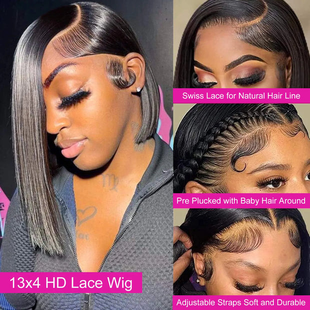 13X4 Lace Front Wig Pre Plucked Human Hair Wigs For Women Wigs Short Straight Bob Wigs Remy Brazilian Human Hair Wigs Sale 200%