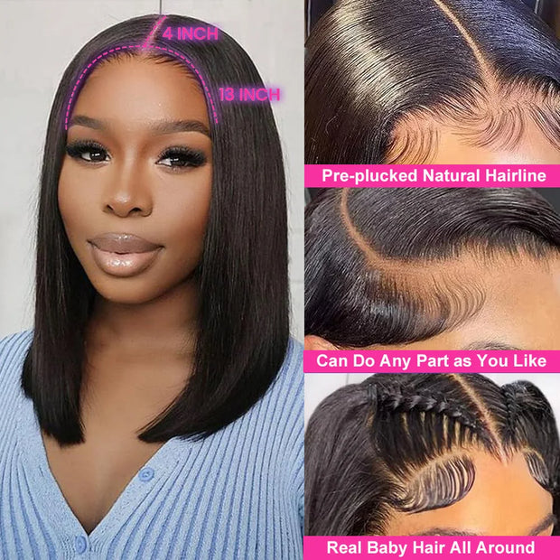 230% Density Lace Front Straight Bob Wig 4x4 Closure Bob Wig Human Hair Wig Pre Plucked Frontal Wig