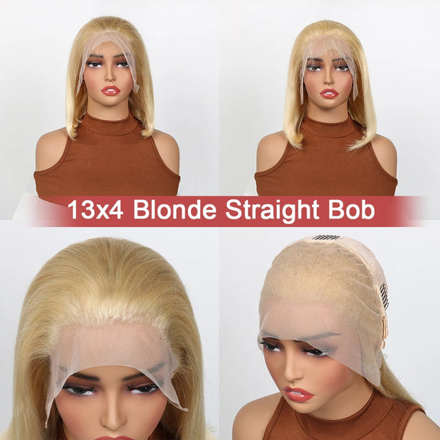 Glueless Straight Bob Wigs Highlight Hair Wear and Go 100% Human Hair Wigs 6x4 Pre Cut Lace Closure Hair Wigs Ready To Wear Bob