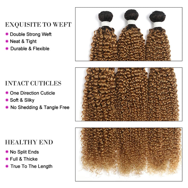 Brazilian Kinky Curly Human Hair Bundles T1B/27 Ombre Colored 100% Human Hair Weave Bundles Remy Hair Extension 1/3 Bundle Deals