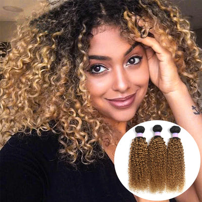 Brazilian Kinky Curly Human Hair Bundles T1B/27 Ombre Colored 100% Human Hair Weave Bundles Remy Hair Extension 1/3 Bundle Deals