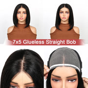 Glueless Straight Bob Wigs Highlight Hair Wear and Go 100% Human Hair Wigs 6x4 Pre Cut Lace Closure Hair Wigs Ready To Wear Bob