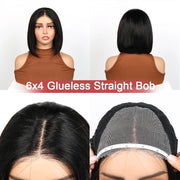 Glueless Straight Bob Wigs Highlight Hair Wear and Go 100% Human Hair Wigs 6x4 Pre Cut Lace Closure Hair Wigs Ready To Wear Bob