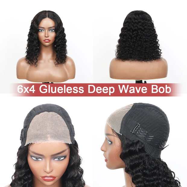 Glueless Straight Bob Wigs Highlight Hair Wear and Go 100% Human Hair Wigs 6x4 Pre Cut Lace Closure Hair Wigs Ready To Wear Bob