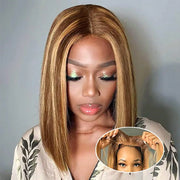 Glueless Straight Bob Wigs Highlight Hair Wear and Go 100% Human Hair Wigs 6x4 Pre Cut Lace Closure Hair Wigs Ready To Wear Bob
