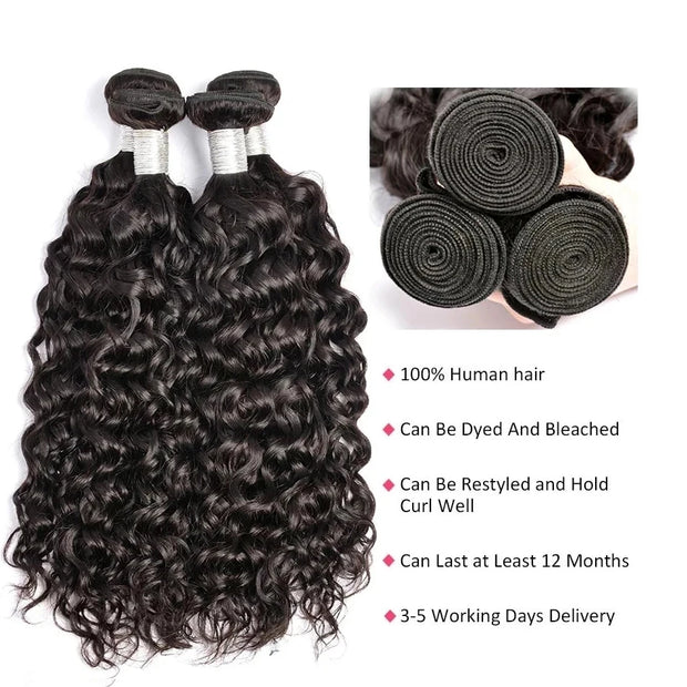 100% Unprocessed Malaysian Remy Human Hair Weave Extensions Water Wave Bundle Deals